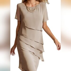 Womens Flowy Tiered Chiffon Beige Dress Size XL